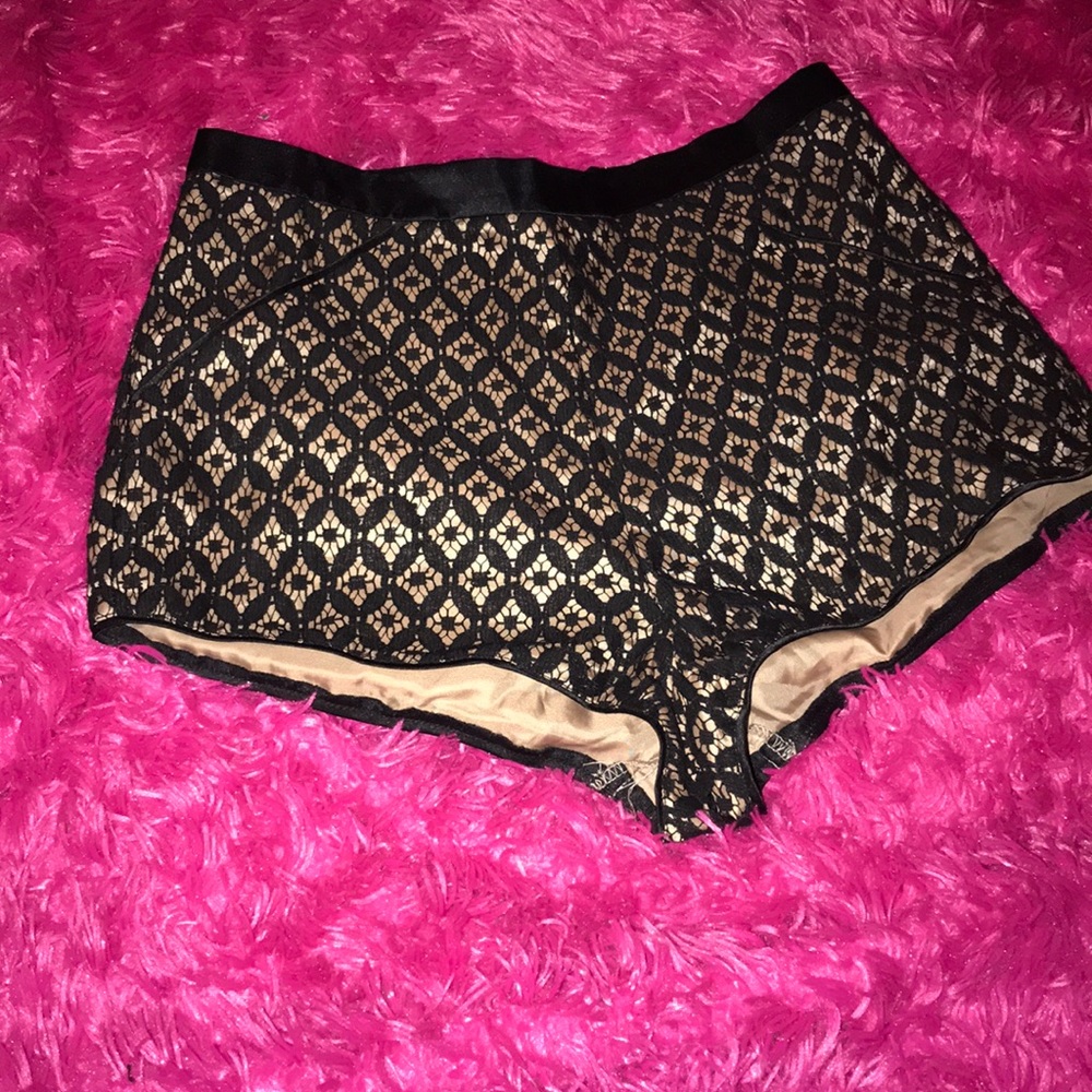 Black lace/ Gold Zipper Mini Shorts